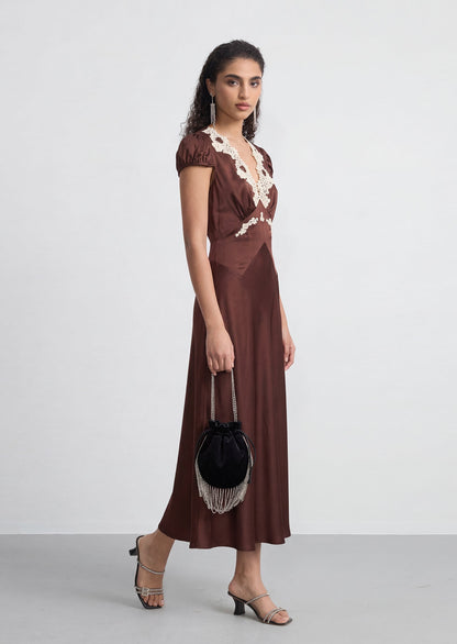 Mattey Plunging V Neckline Satin Midi Dress