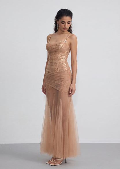 Juanita Sheer Lace Corset Maxi Dress
