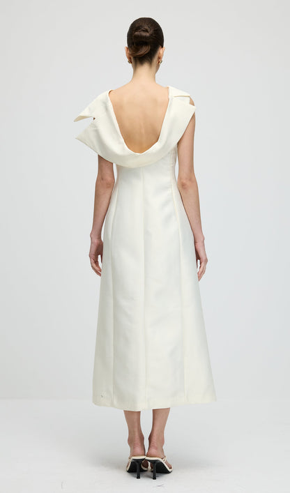 Asymmetrical Neckline Slit Midi Dress