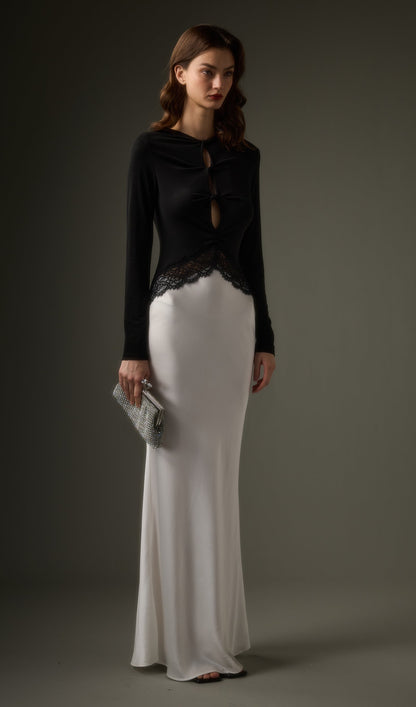 Open Twist Lace Maxi Dress In Black White