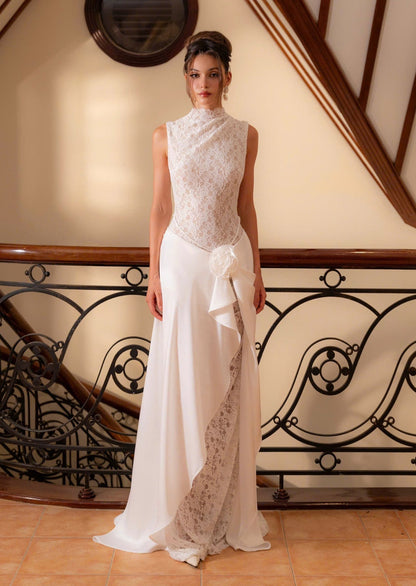 Satin Lace Pleats Gown