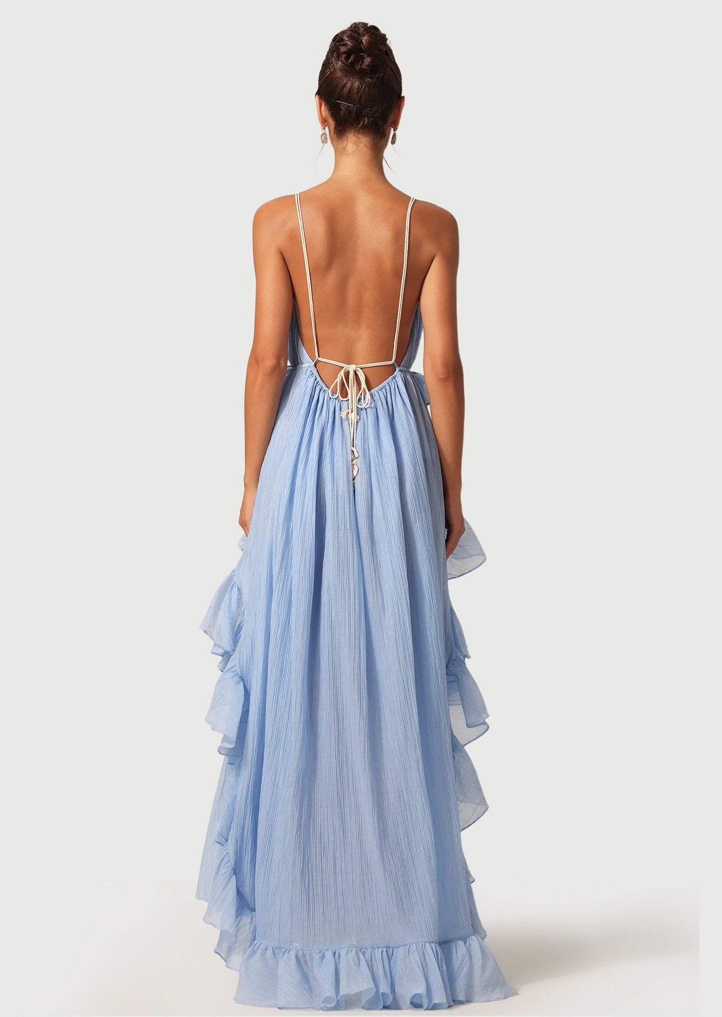 Sleeveless Backless Pleated Layered Maxi Dress