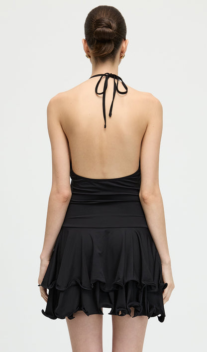 Asymmetry Strapless Ruffle Mini Dress