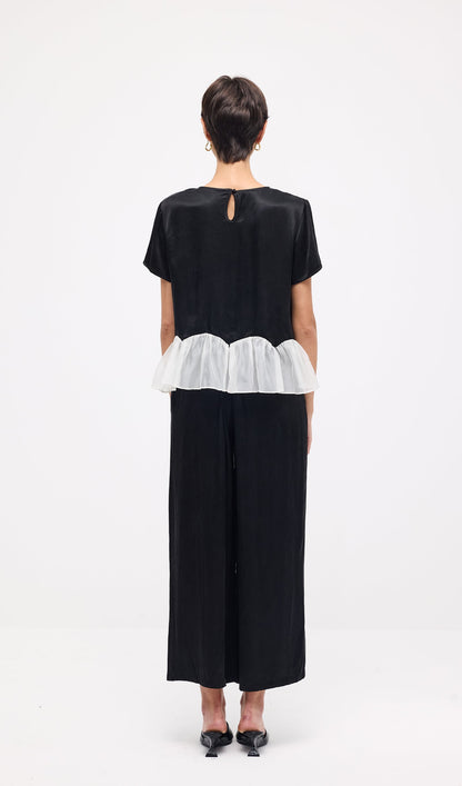 Short Sleeve Top & Maxi Pants Set In Black