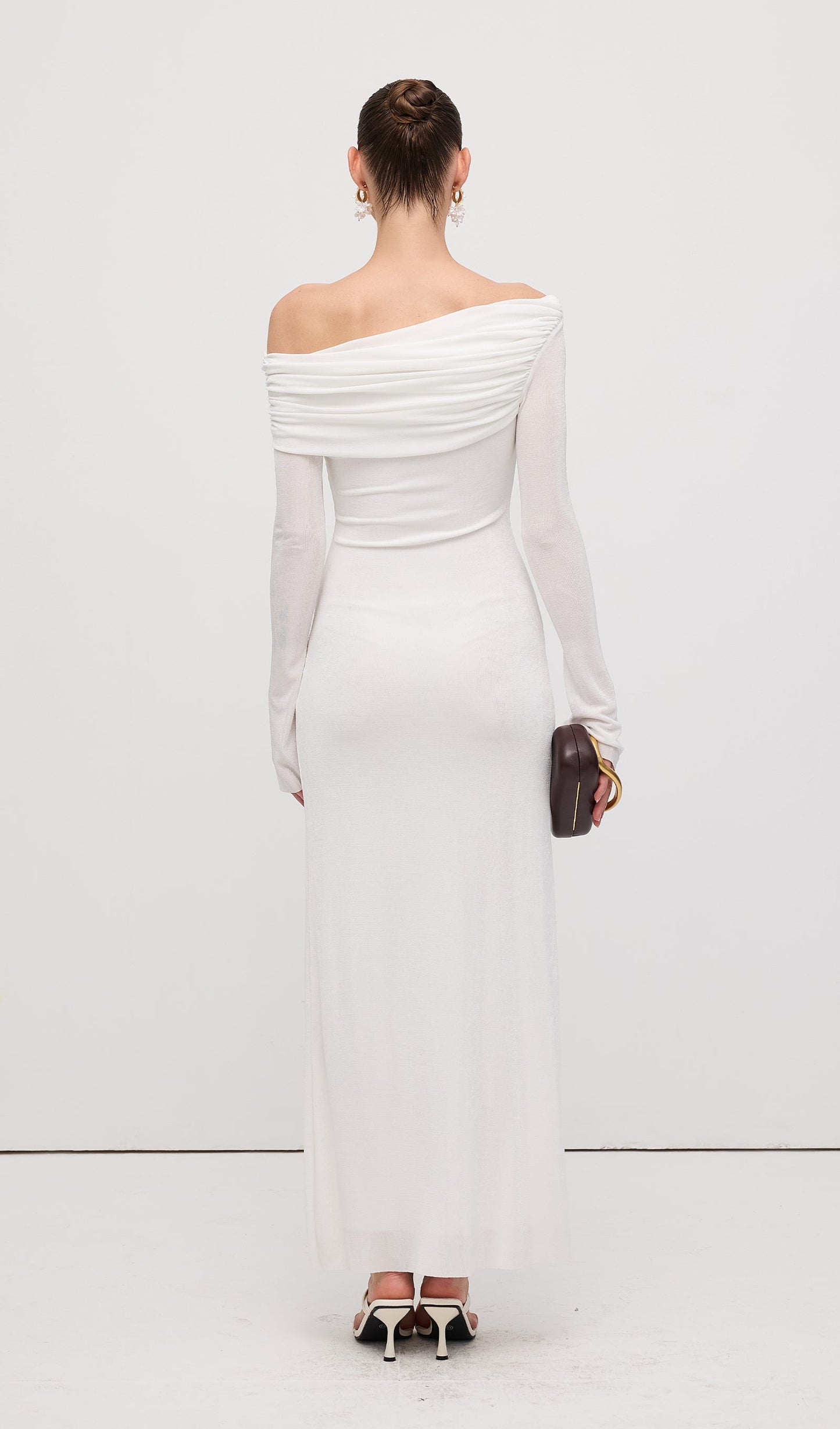 Single Jersey Knit  Draped Maxi Dress White