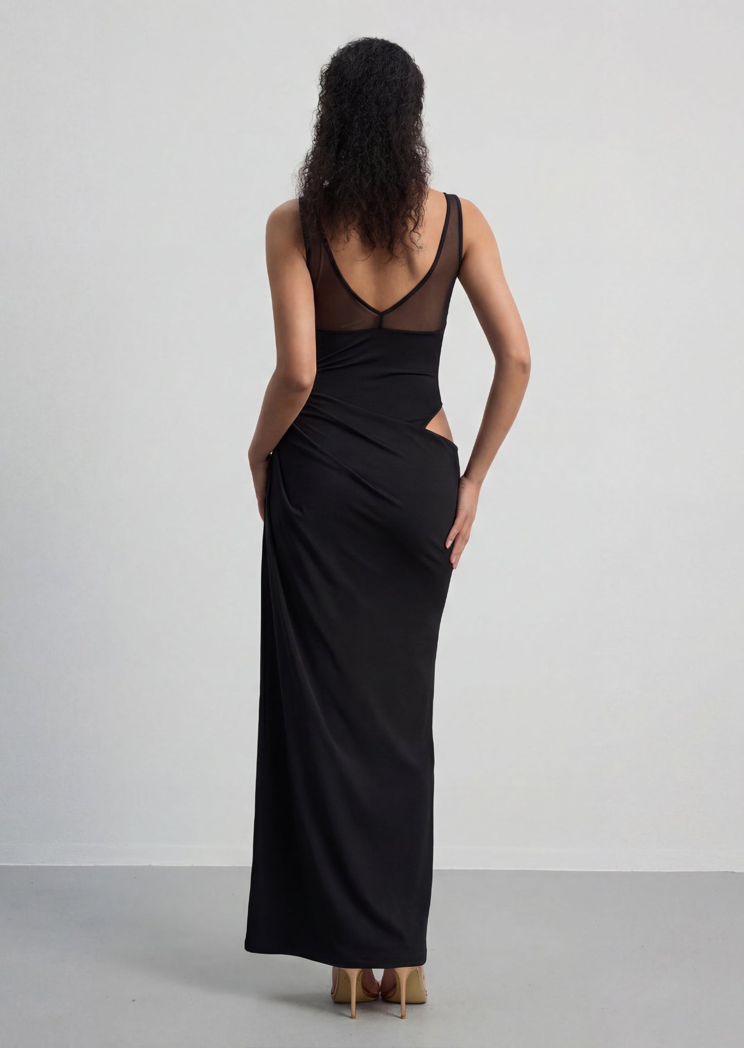 Sleeveless Black Satin Corset Dress