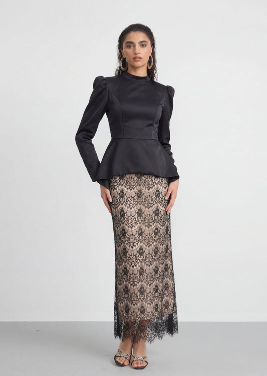 Eline High Neck Top & Lace Skirt Two Piece Set