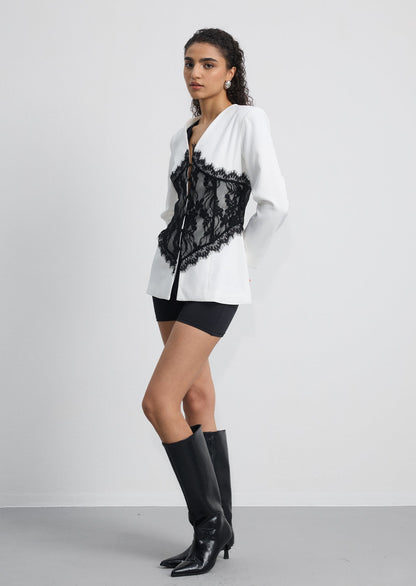 V Neck Lace-Trimmed Top