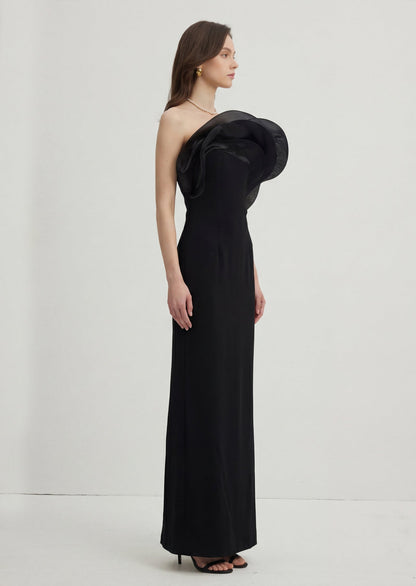 Ruffle Wave Column Maxi Dress