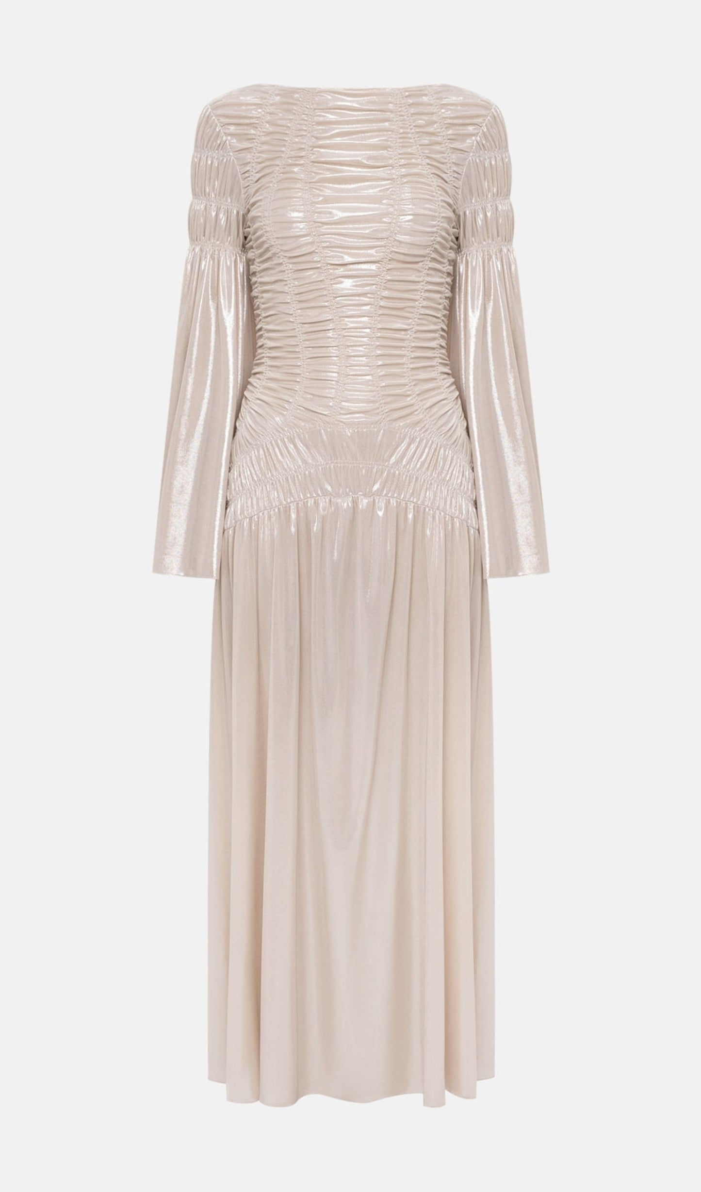 Metallic Elasticated Gathers Maxi Dress In Solid