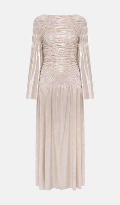 Metallic Elasticated Gathers Maxi Dress In Solid