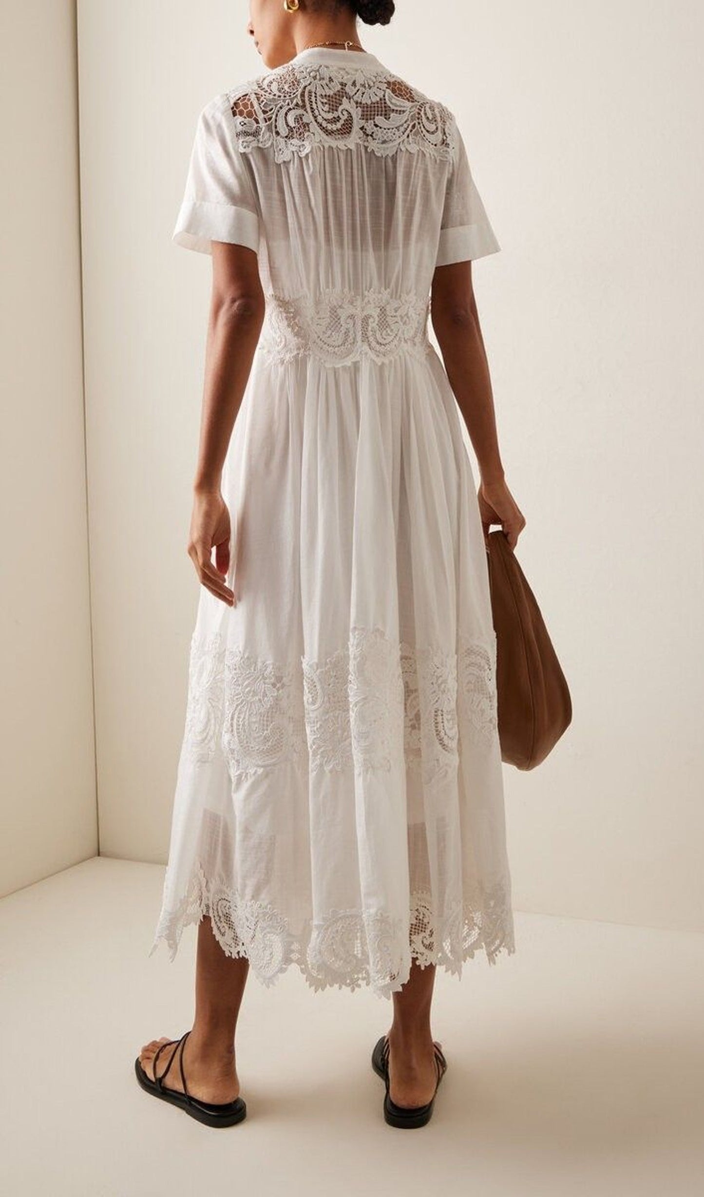 Lace Trimmed Cotton Gauze Midi Dress