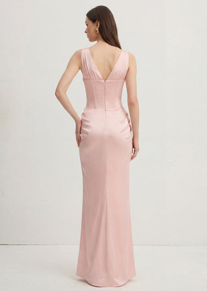 Satin Corset Maxi Dress In Blush