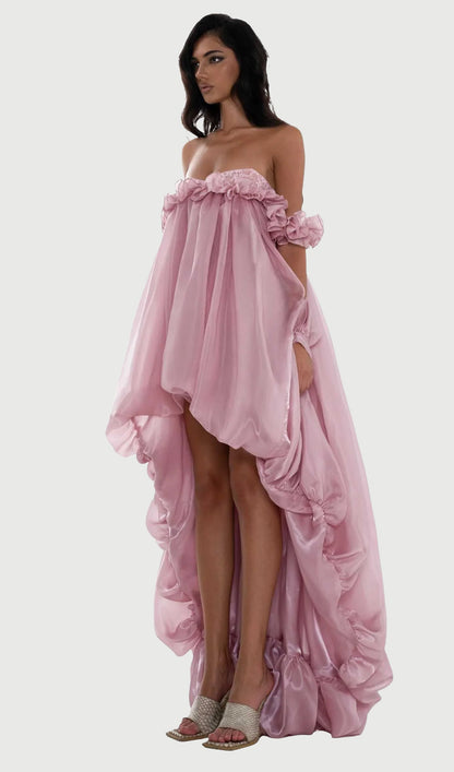Glossy Bubble Hem Dress In Pink