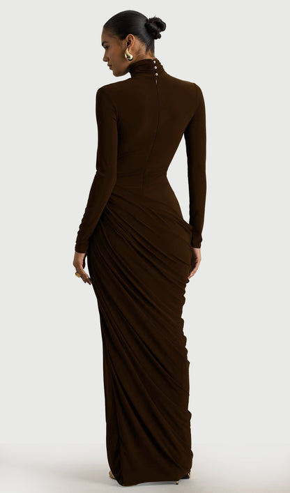 Layali Rose High-Neck Maxi Dress With Front Split