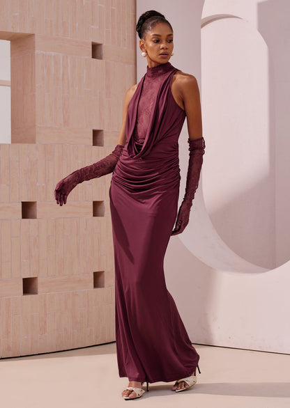 Lace Bodice Ruched Maxi Dress