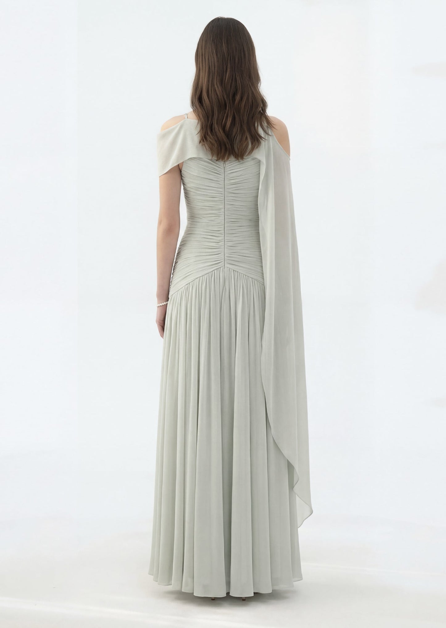 Sage Green Draped Bodice Gown