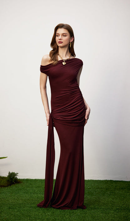 Solid Slinky Fishtail Maxi Dress - Mahogany