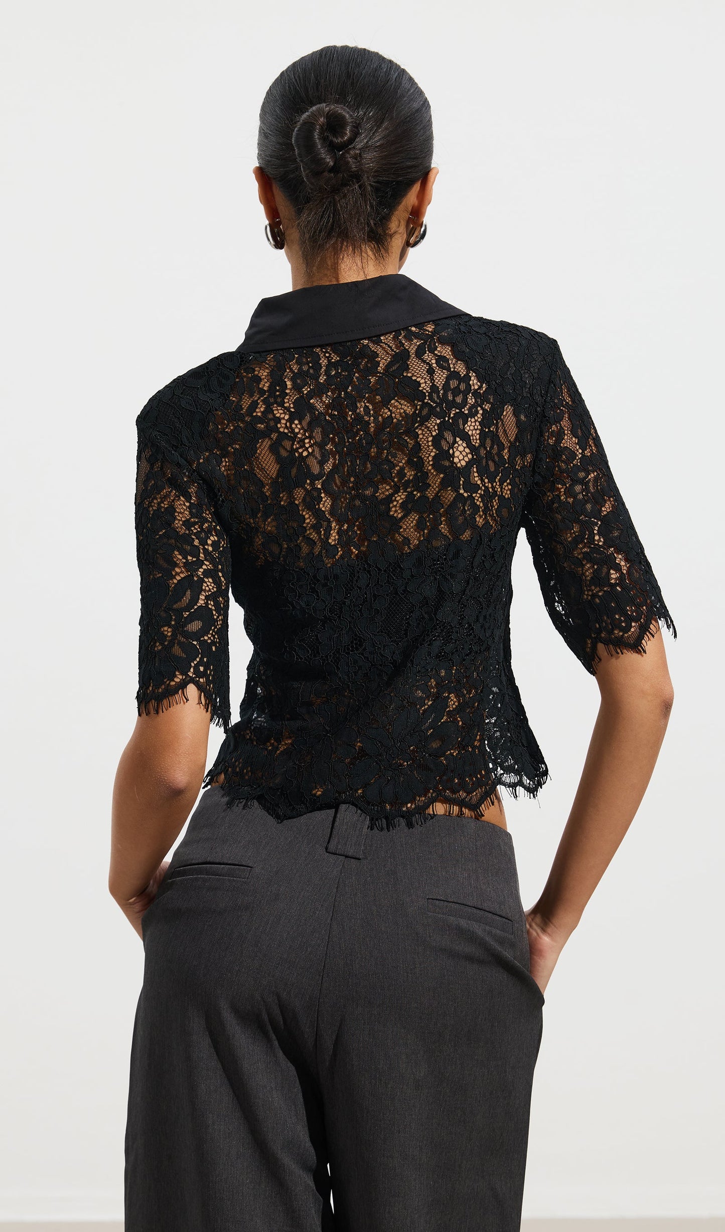 Short Sleeved Lace Sheer Top