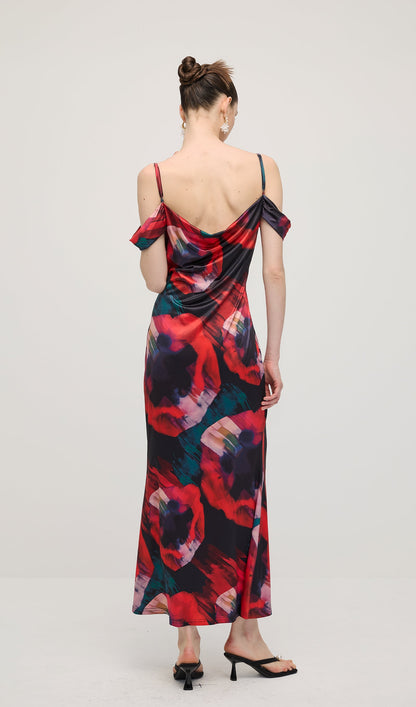 Abstract Floral Print Slip Maxi Dress
