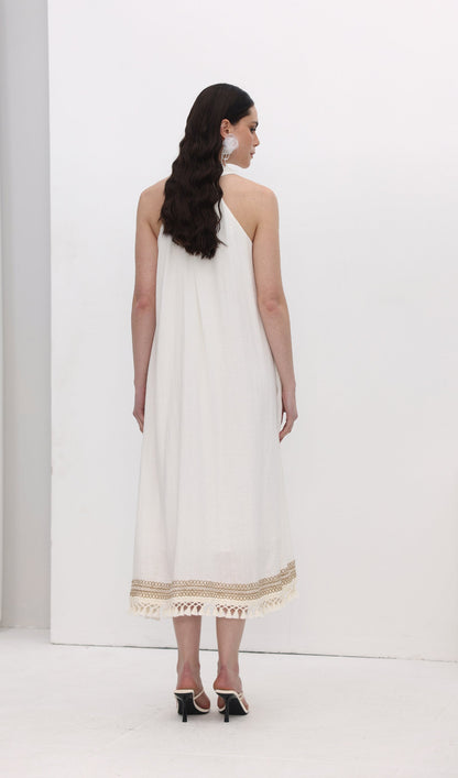 Embroidered Ramie Midi Dress
