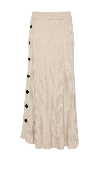 Buttons Ribbed Maxi Skirt