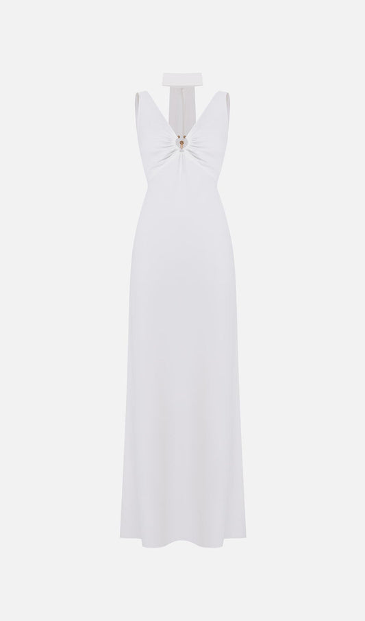 Fitted V Neck Maxi Dress