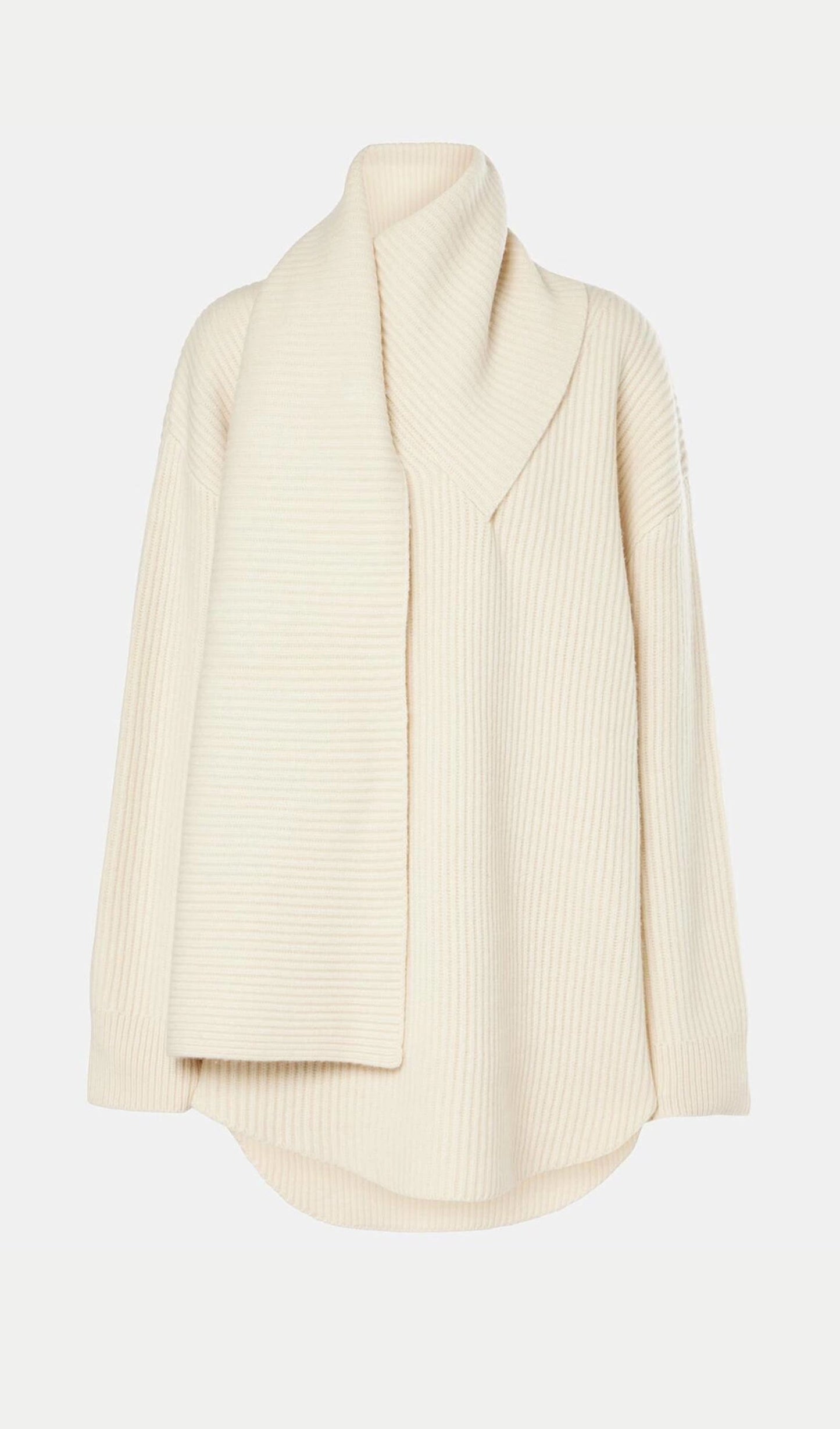 Ribbed-Knit Wool Scarf Sweater In Apricot