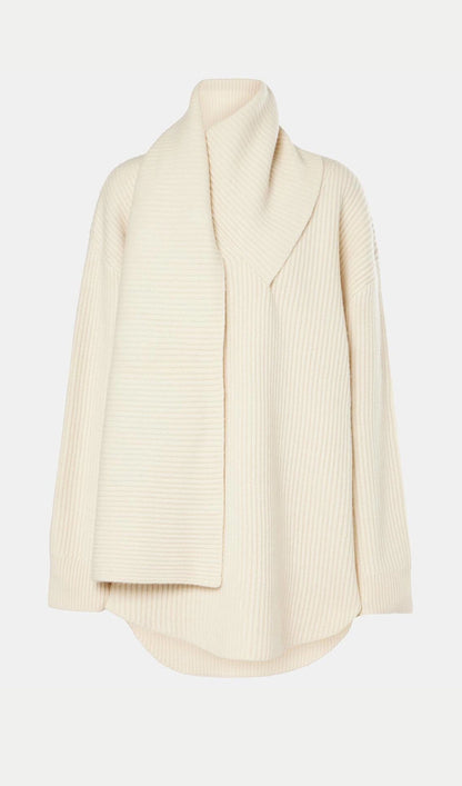 Ribbed-Knit Wool Scarf Sweater In Apricot