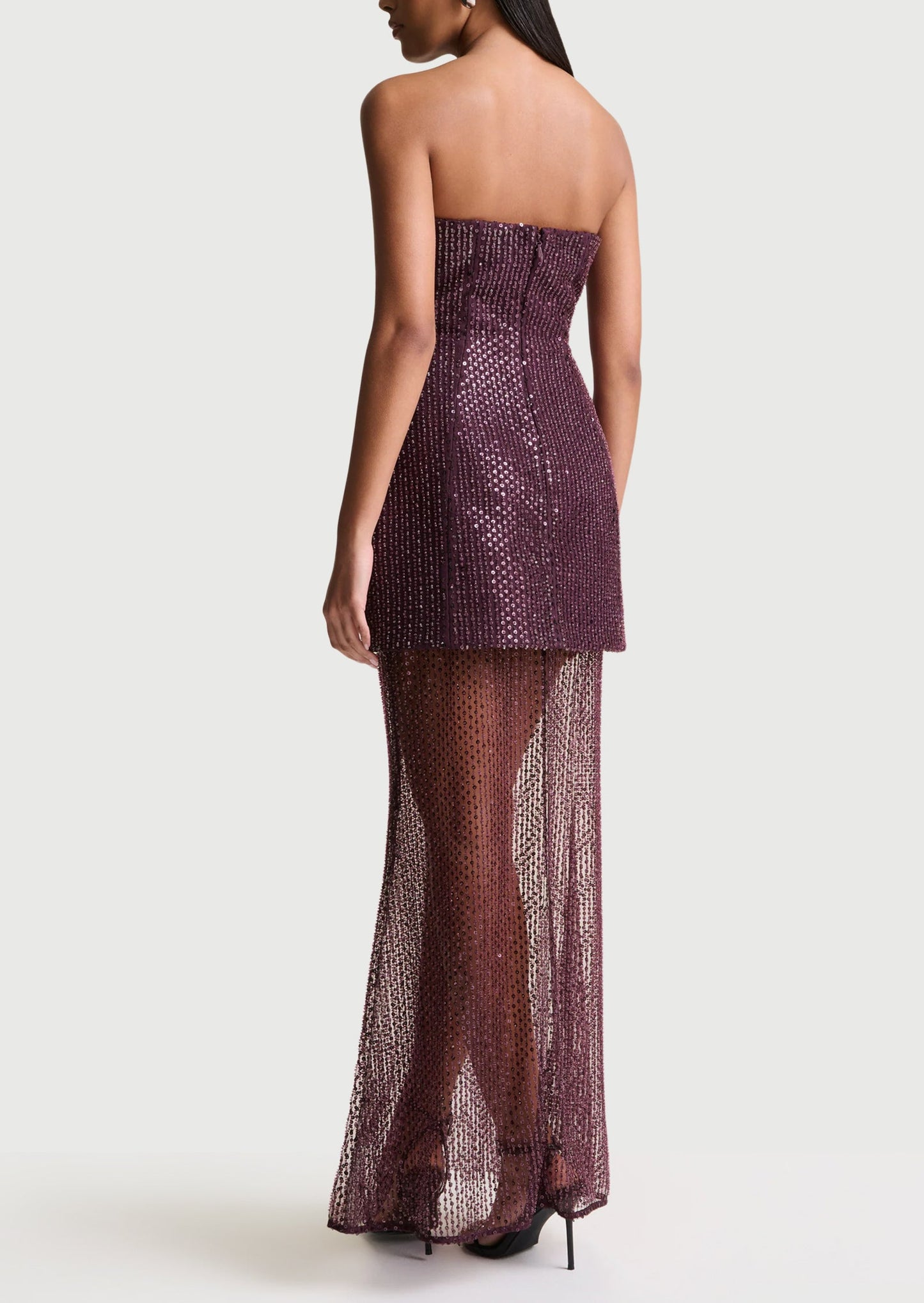 Sequin Embellished Bandeau Maxi Dress In Purple