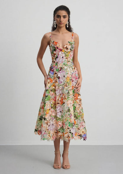 Belle Floral Embroidered Lace Midi Dress