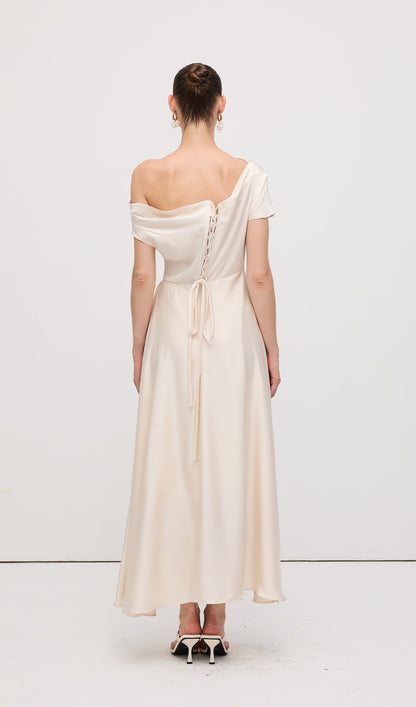 Asymmetry Satin Lace Up Maxi Dress