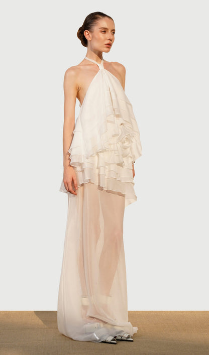 Silk Chiffon Ruffle Top & Midi Skirt Set