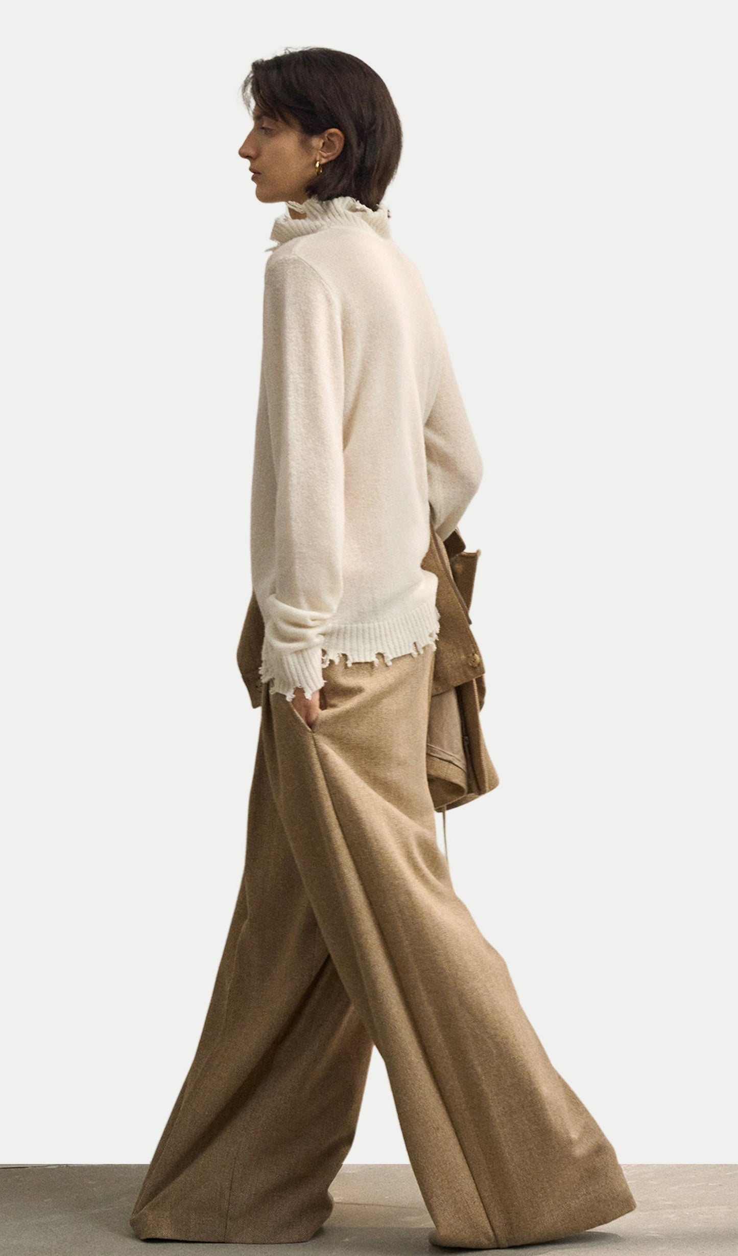 Wool Turtleneck Knit Top In Apricot