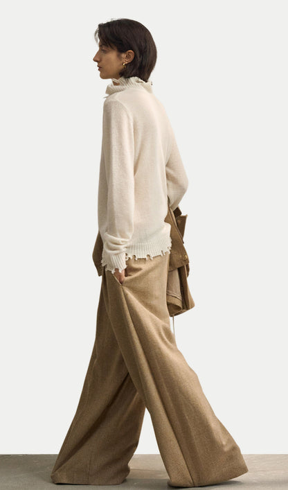 Wool Turtleneck Knit Top In Apricot