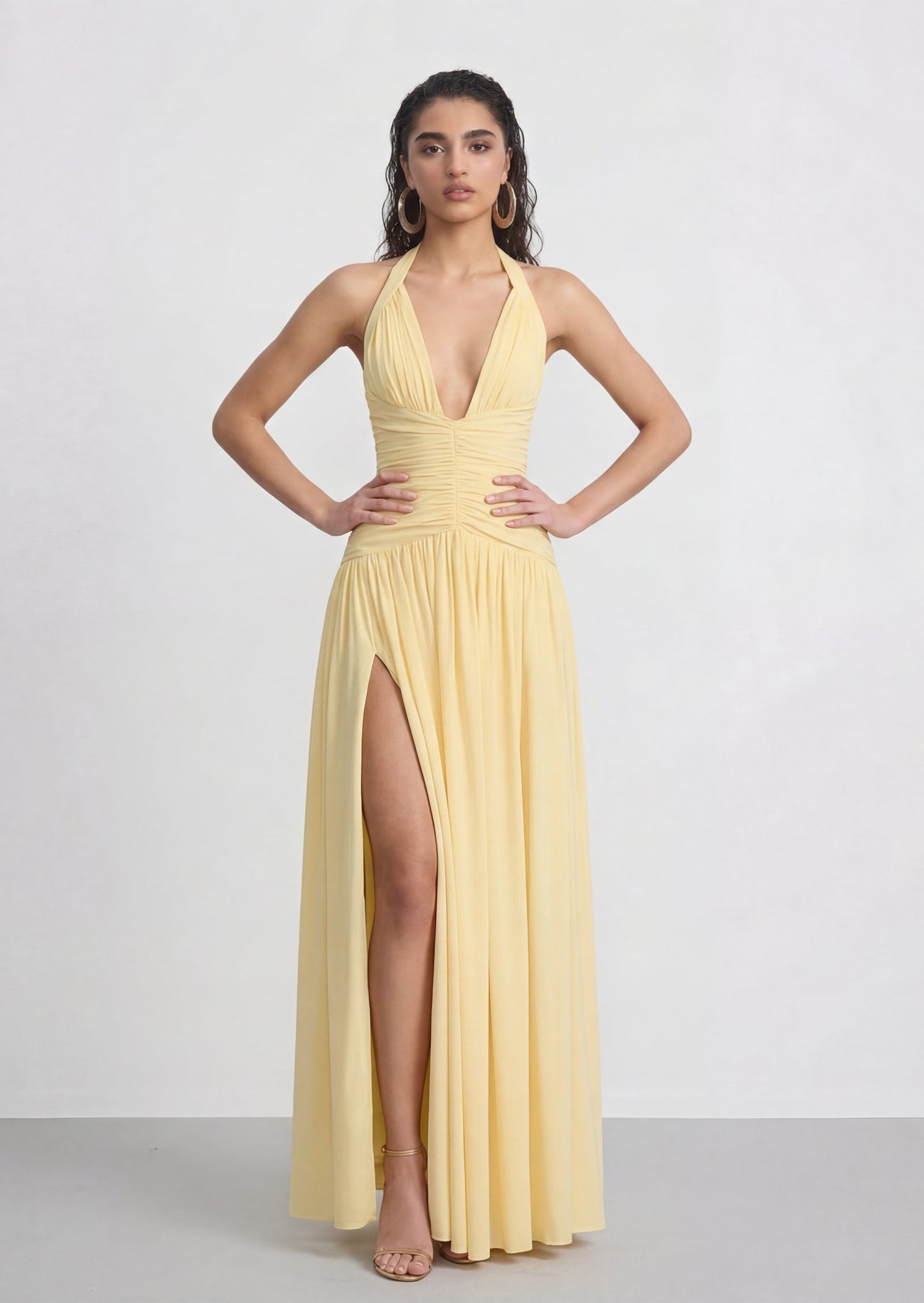 Cyra Halter Maxi Dress In Lemon