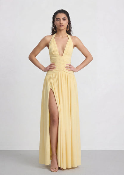 Cyra Halter Maxi Dress In Lemon