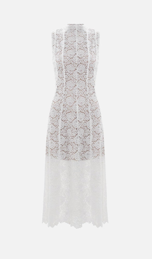 Guipure Midi Dress With High Collar