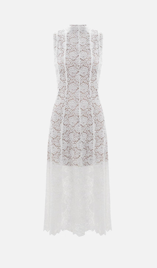 Guipure Midi Dress With High Collar