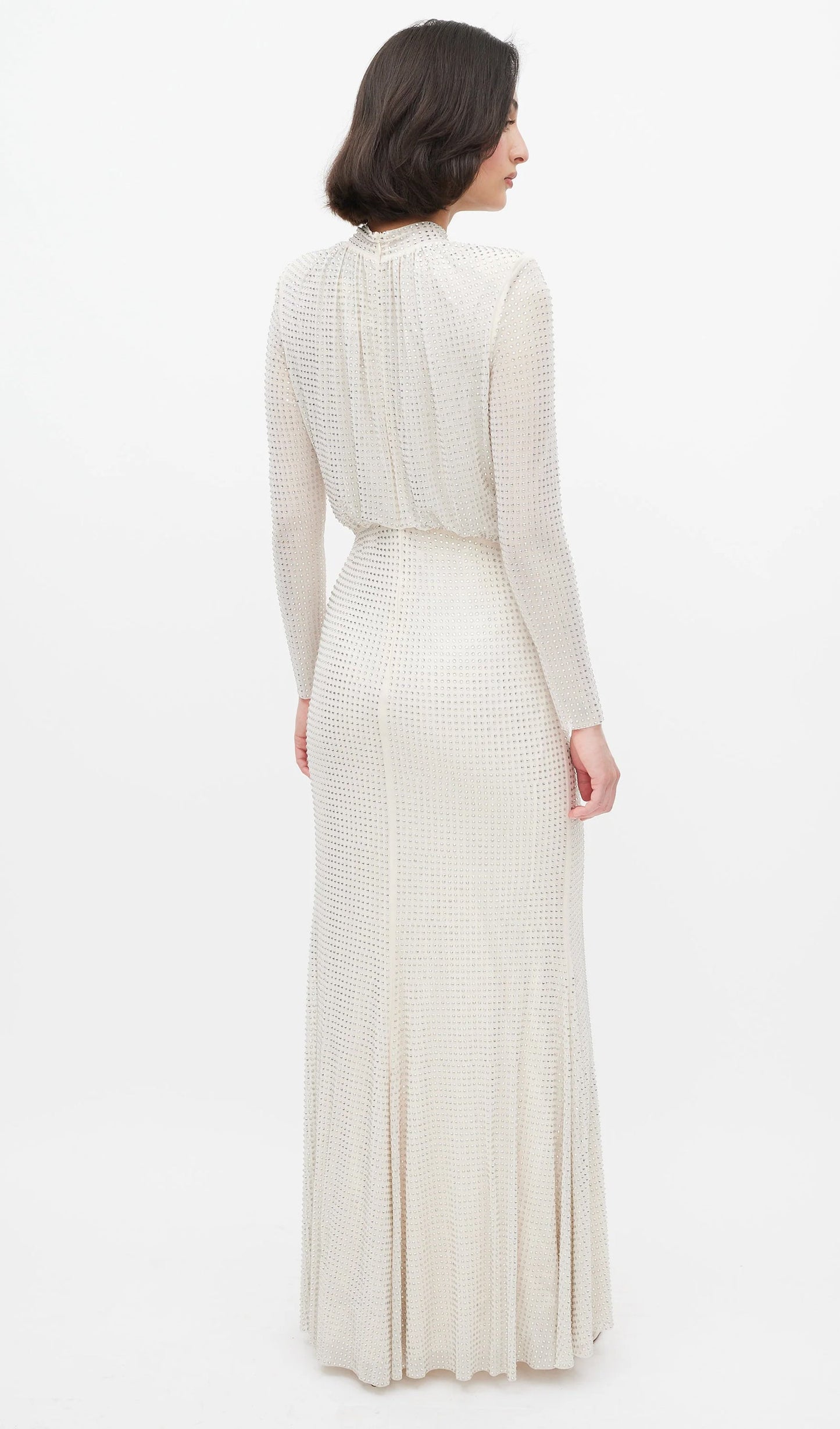 Rhinestone Mesh Long Sleeve Maxi Dress