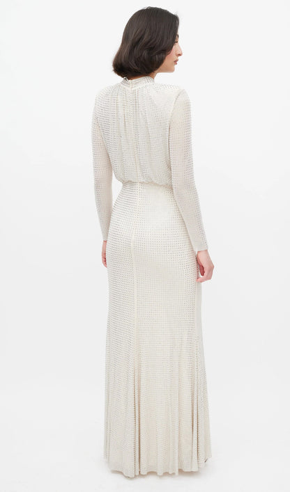 Rhinestone Mesh Long Sleeve Maxi Dress