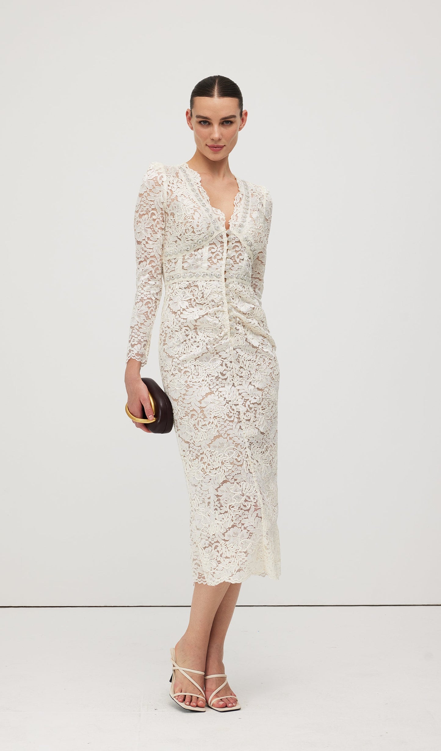Embellished Lace Midi Dress
