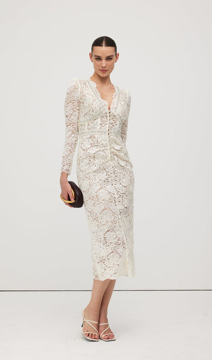 Embellished Lace Midi Dress