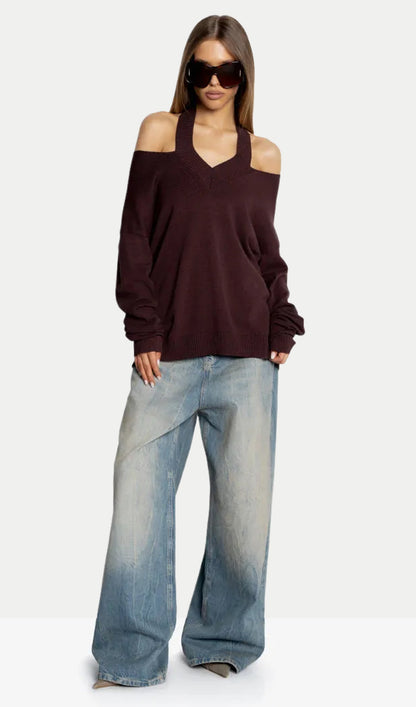 Halter Neck Off-Shoulder Sweater