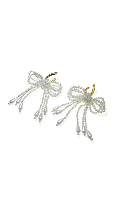 Pearl Bow Dangle Drop Hoop Earrings