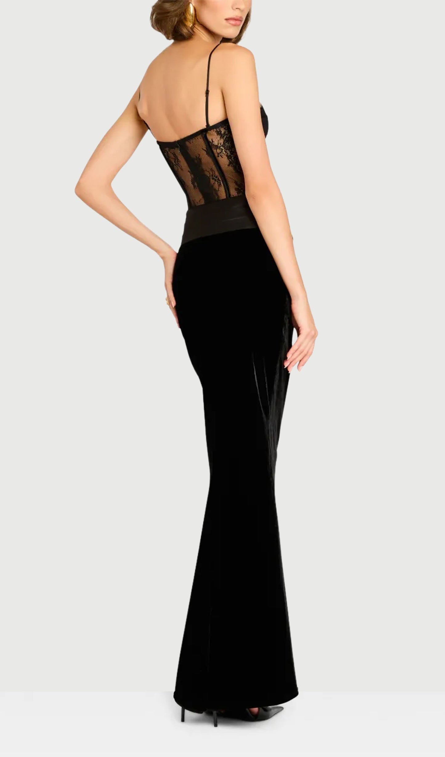Lace Corset Velvet Maxi Dress