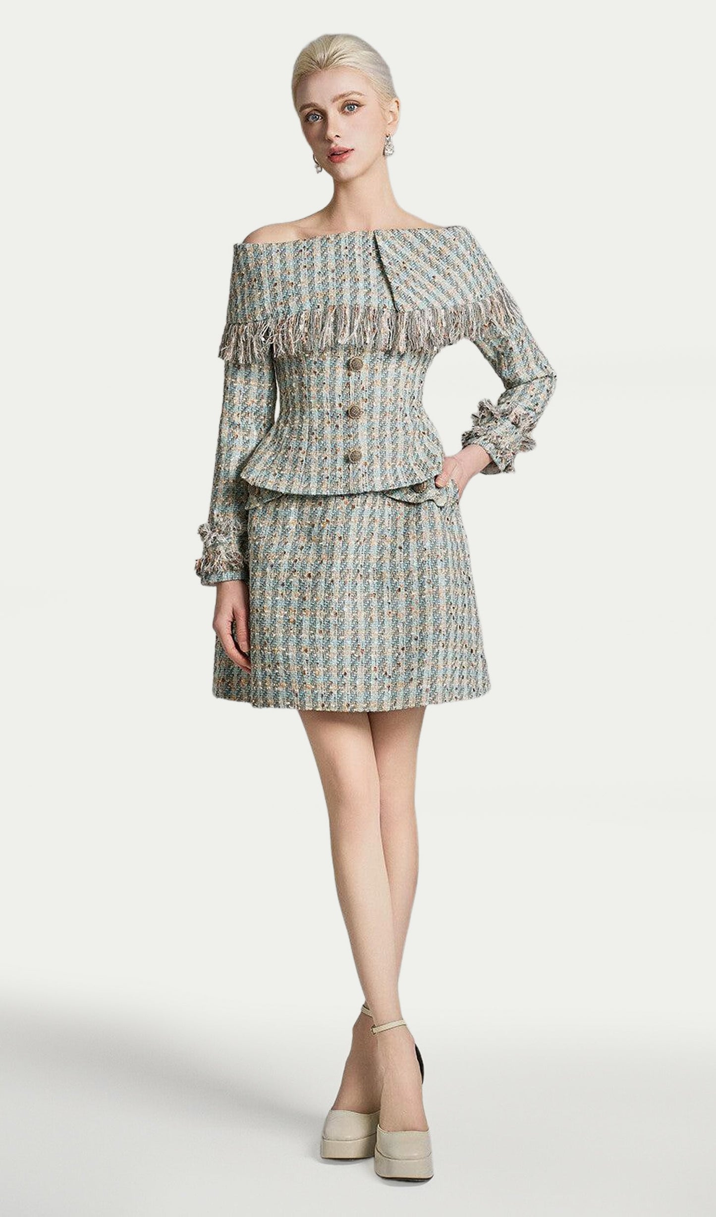 Tweed Top &  A-line Tweed Mini Skirt Set