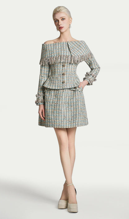 Tweed Top &  A-line Tweed Mini Skirt Set