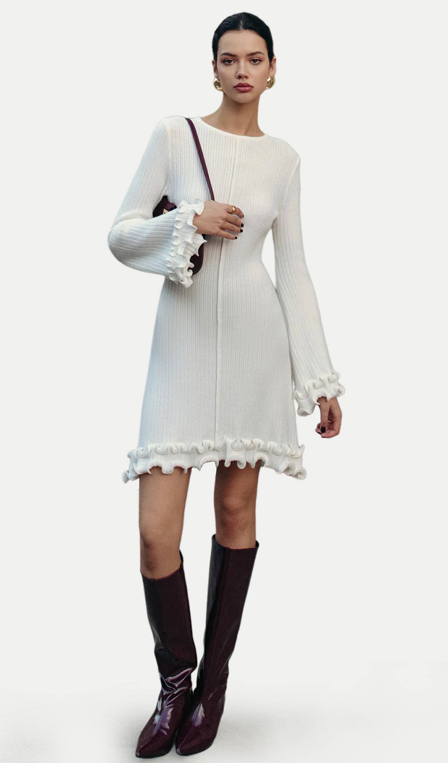 Lettuce Trim Bell Sleeve Sweater Dress