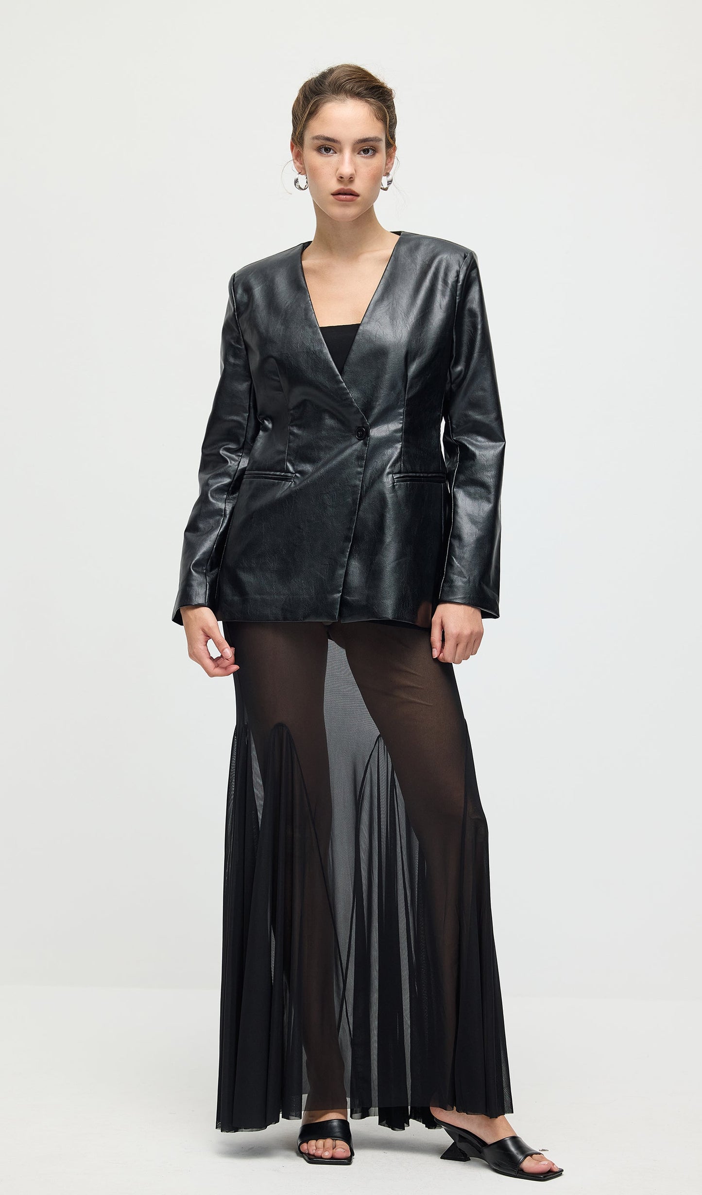 Vegan Leather Blazer In Black